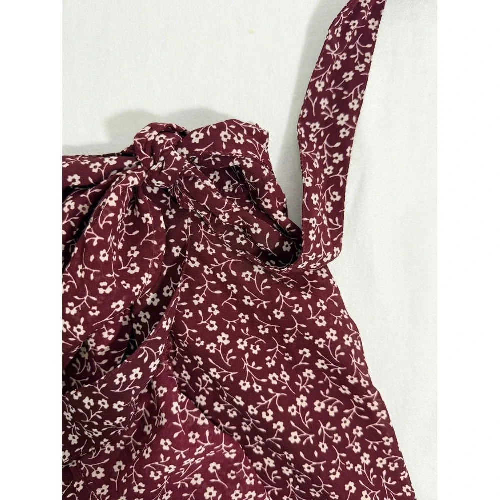 Hollister Skirt Womens Small Red Floral Wrap Ruffle Mini Lined High Rise Chiffon